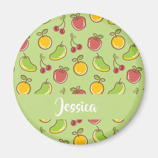 Frische Früchte im Sommer, grüne Muster Magnet (Vorne)