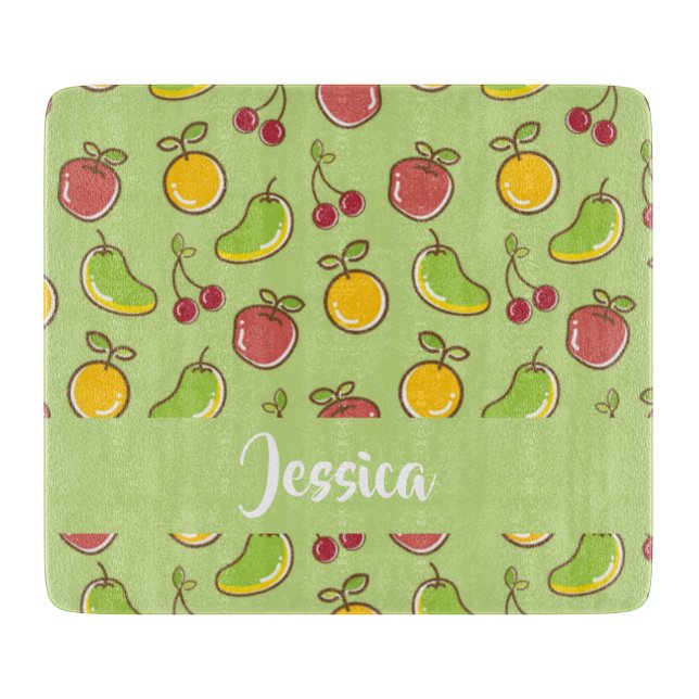 Frische Früchte im Sommer, grüne Muster Schneidebrett (Vorderseite)