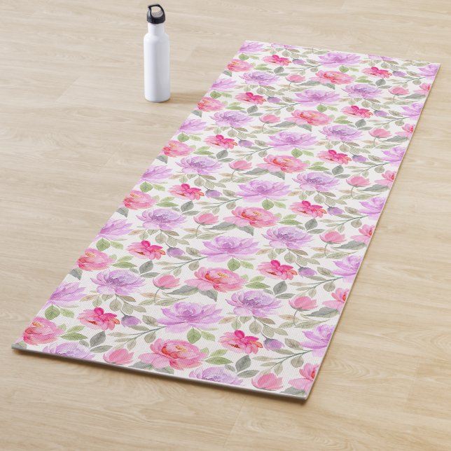 Frische Frühlingsstimmung: Rosa und Lila Blumendes Yogamatte (Beispiel)