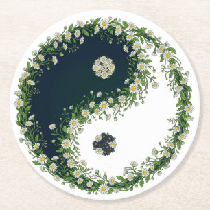 Frische Gänseblümchen-Blumenharmonie Yin Yang Runder Pappuntersetzer