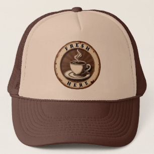 Frische gebrühte Kaffee Vintage Truckerkappe