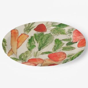 Frische Gemüse aus dem Garten Aquarell Pappteller