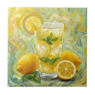 Frische Glas Limonade und Zitronen Abstrakte Kunst Fliese