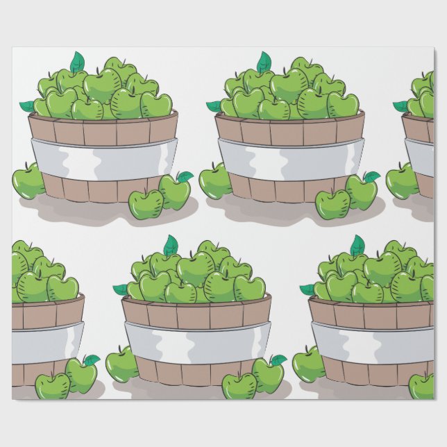 Frische grüne Apfelernte Barrel Granny Smith Geschenkpapier (Flach)