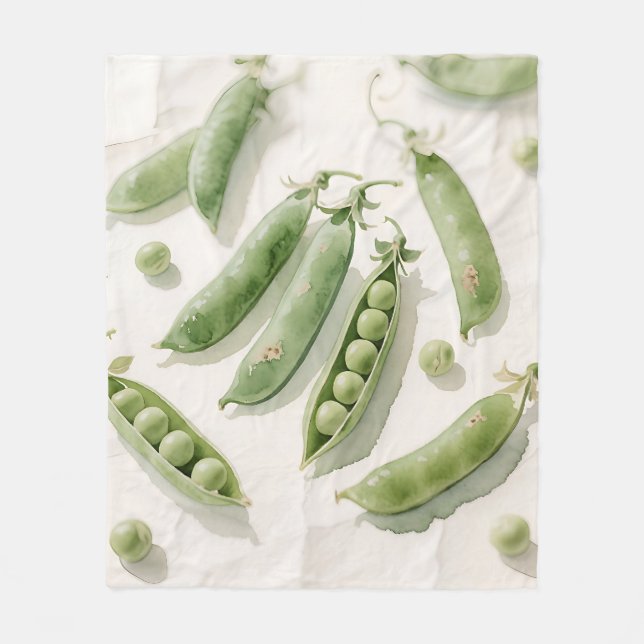 Frische grüne Erbsen Aquarell Fleecedecke (Vorderseite)
