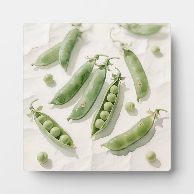 Frische grüne Erbsen Aquarell Fotoplatte (Vorderseite)