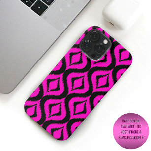 Frische, heiß rosa Schwarz Ikat Ogee Art Muster iPhone 13 Pro Max Hülle