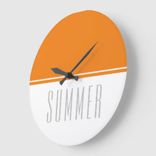 Frische, helle, orange weißer SOMMER-Text Große Wanduhr