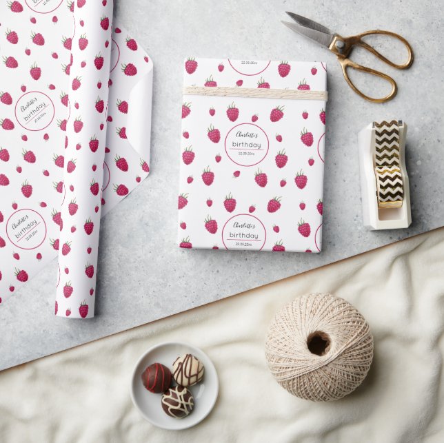 Frische Himbeeren Geburtstagsparty Geschenkpapier (Kunsthandwerk)