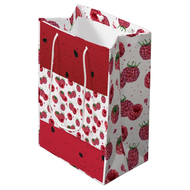 frische Himbeeren Mittlere Geschenktüte (Vorderseite Schrägansicht)