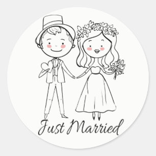 Frische Hochzeit Schwarz-Weiße Hochzeit Braut Bräu Runder Aufkleber