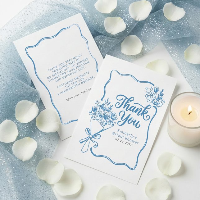 Frische Hochzeitsdusche-Dankeskarten auf dem Markt Dankeskarte (Dusty Blue Bridal Shower Thank You Cards Fresh Off The Market)