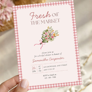 Frische Hochzeitsdusche mit rosa Gingham direkt vo Einladung