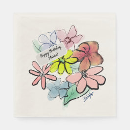 Frische, Hübsche Wasserfarben Blumenstrauß Serviette