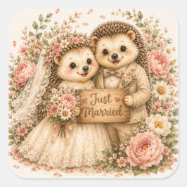 Frische Igel-Hochzeit Wasserfarben-Kunst Quadratischer Aufkleber