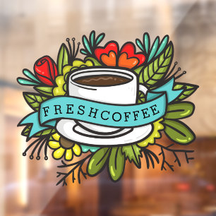 Frische Kaffee Blumen-Design-Café Fensteraufkleber