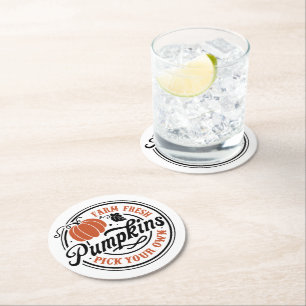 Frische Kürbisse vom Bauernhof, zum Selberpflücken Runder Pappuntersetzer