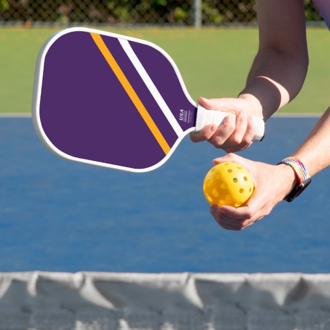 Frische Lila gelbe Ecke Racing Streifen Pickleball Schläger (InSitu)