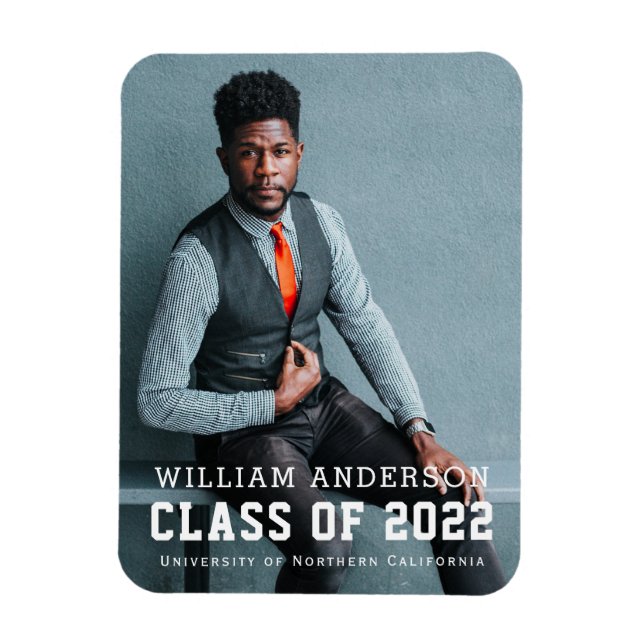 Frische Minimalistische Foto Blue Abschluss Ankünd Magnet (Vertikal)