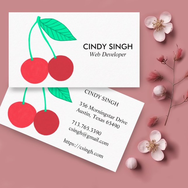 FRISCHE OBST: Kirschen illustriert Visitenkarte (Cute cherries illustration on this custom business card)