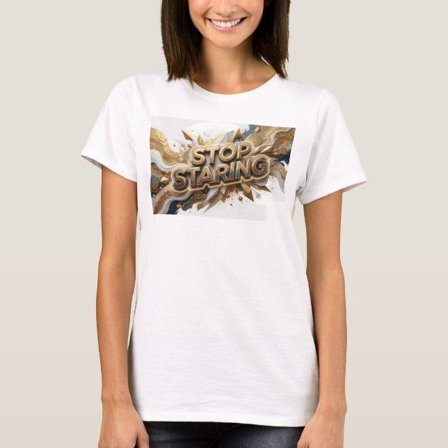 Frische Orange STOP STARING Slogan T-Shirt (Vorderseite)