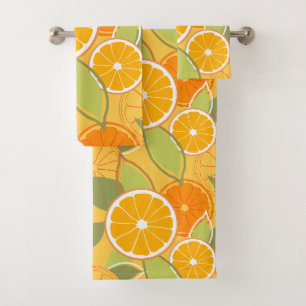 Frische Orangenzitrus Grafisches Muster Badhandtuch Set