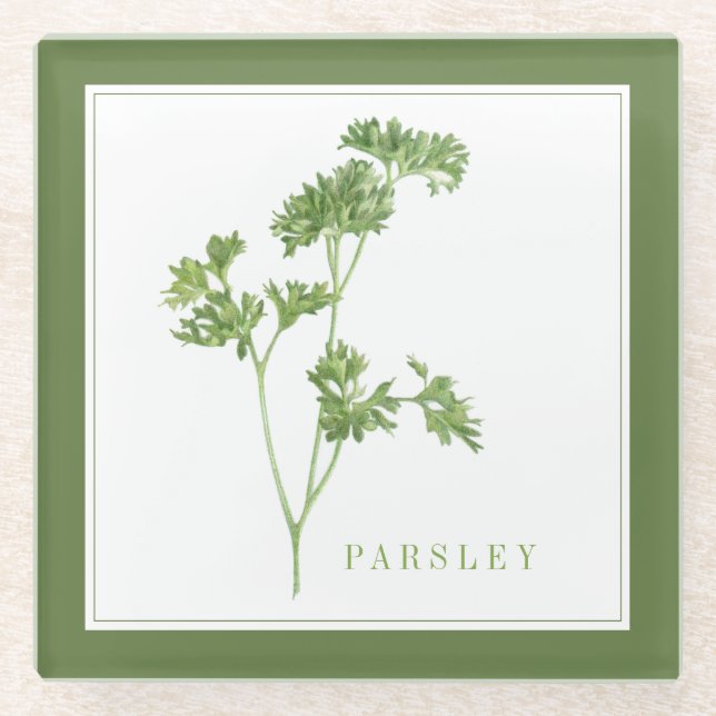 FRISCHE PARSLEY Glas Getränkekappe (+Text) Grün Glasuntersetzer (Vorderseite)