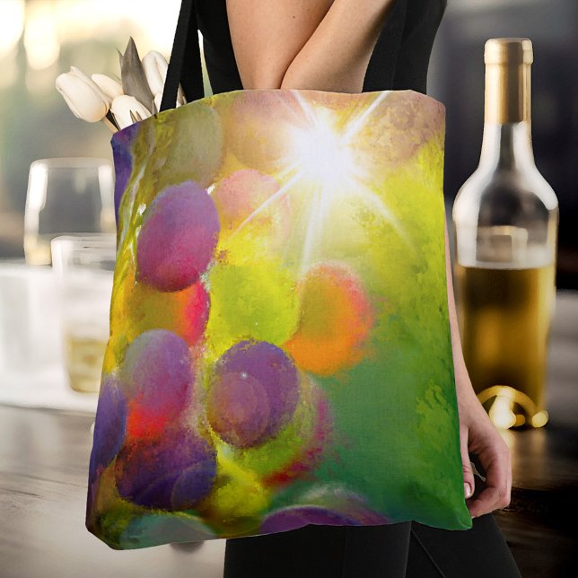 Frische Pasta machen (A modern designer bag featuring a colorful painting of grapes in the sun)