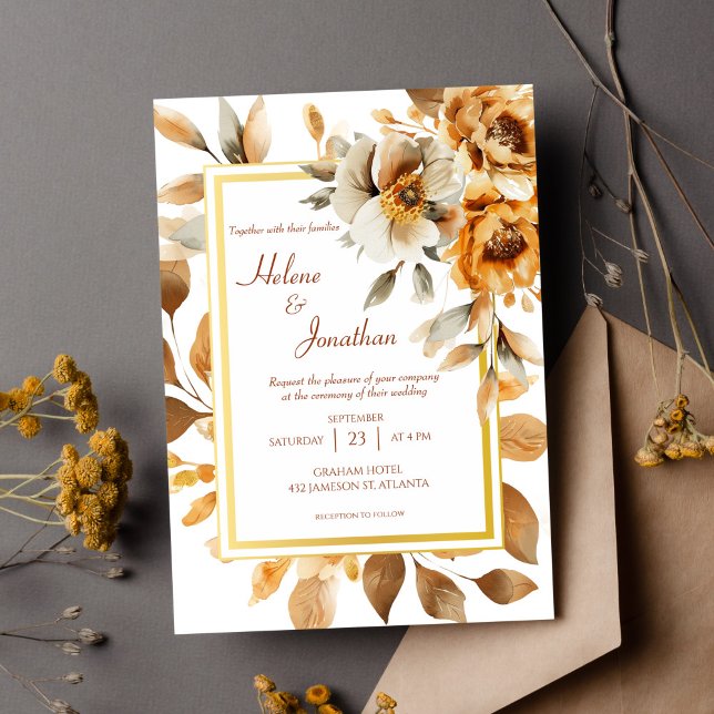 Frische Pasta machen Einladung (Watercolor Floral Terracotta Elegant Wedding Invitation)