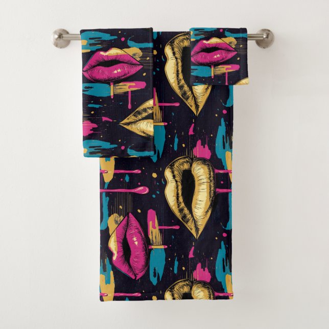 Frische Pop Art Lips Muster mit dynamischen Tropfe Badhandtuch Set (Insitu)