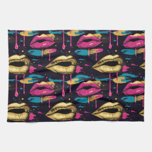 Frische Pop Art Lips Muster mit dynamischen Tropfe Geschirrtuch