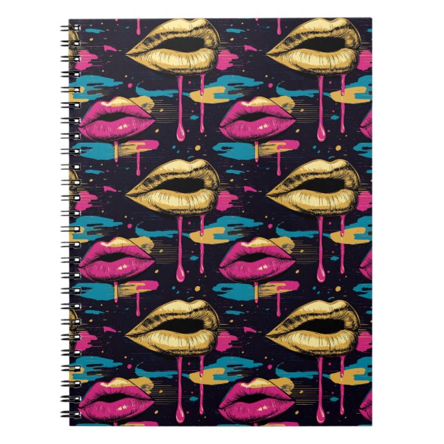 Frische Pop Art Lips Muster mit dynamischen Tropfe Notizblock (Vorderseite)