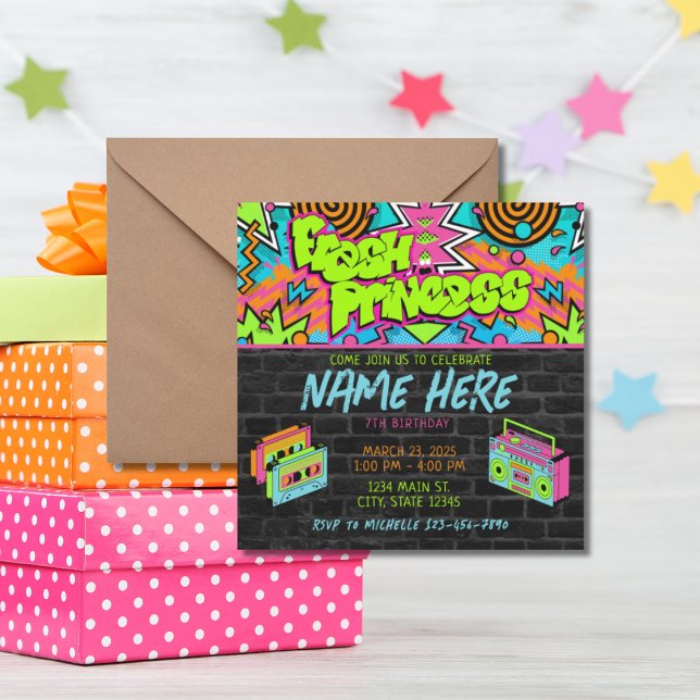 Frische Prinzessin der 90er Jahre Boombox Grüne Fa Einladung (Von Creator hochgeladen)