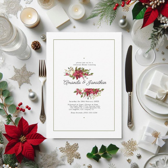 Frische Probe im Blumengarten Abendessen Einladung (Watercolor Floral Christmas Rehearsal Dinner Invitation)
