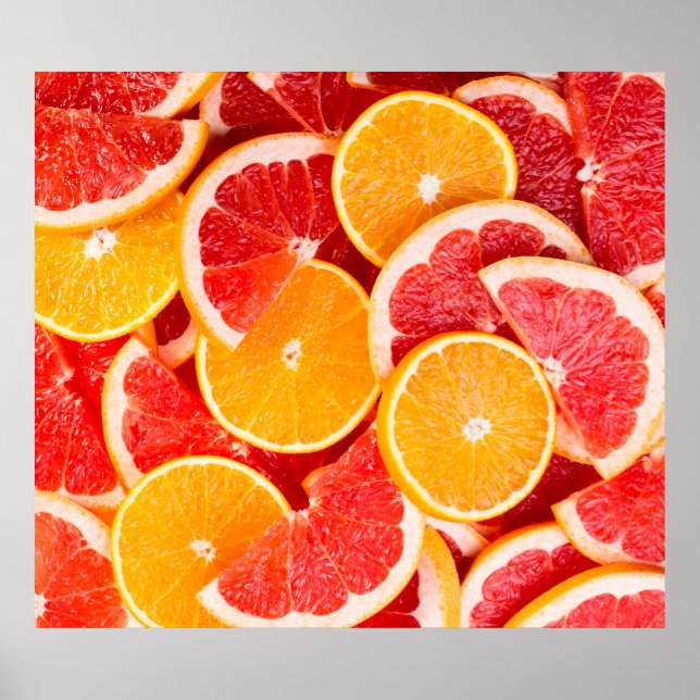 Frische reife Orange- und Grapefruituntergrund Poster (Vorne)