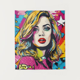 Frische Retro Pop Portrait Wandteppich