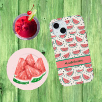 Frische Rosa Grüne Wassermelone-Muster Creme Monog