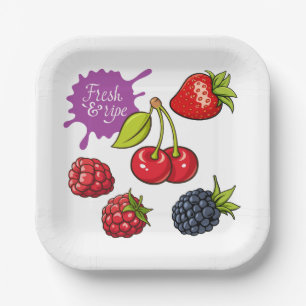 Frische rote Beeren und Kirschen Pappteller