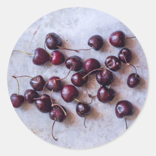 Frische rote Kirschen Fotografie Runder Aufkleber