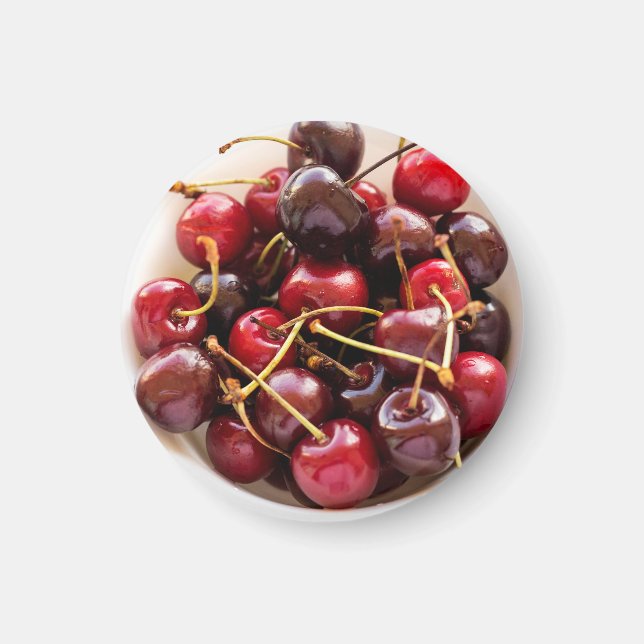 Frische rote Kirschen in einer Schüssel Fotografie Magnet (Vorne)