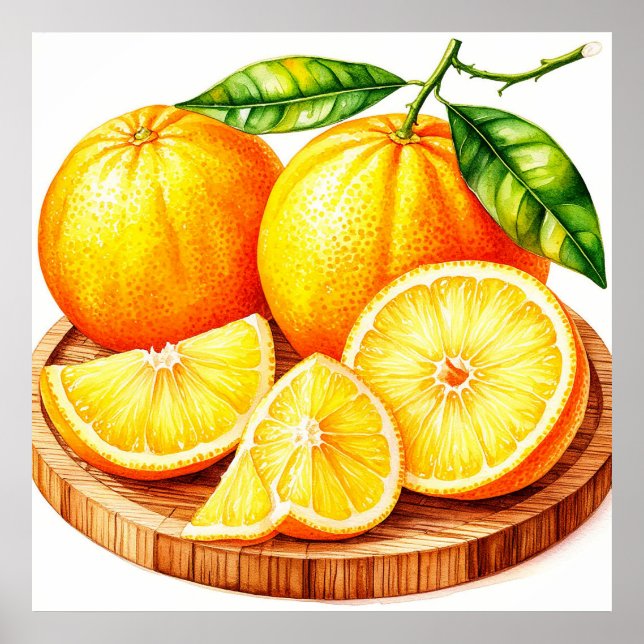 Frische, saftige Orangen mit Scheiben Poster (Vorne)