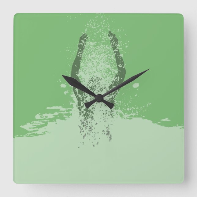 Frische Schwarz-Weiß-Grunge Man Wasser Quadratische Wanduhr (Vorderseite)