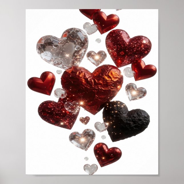 Frische silberne HERZEN IM WELTALL Poster (Vorne)
