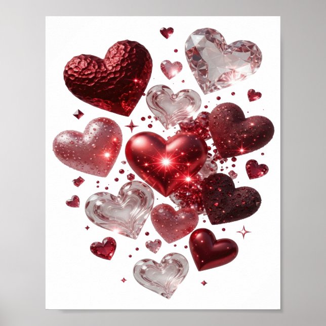 Frische silberne HERZEN UND GLITZER Poster (Vorne)