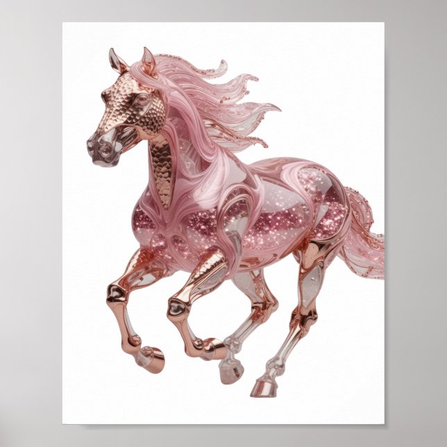 Frische silberne ROSE GOLD PINK GLITTER PFERD Poster (Vorne)
