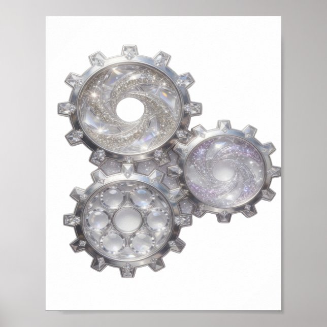 Frische silberne ZAHNRÄDER DES UNIVERSUMS Poster (Vorne)