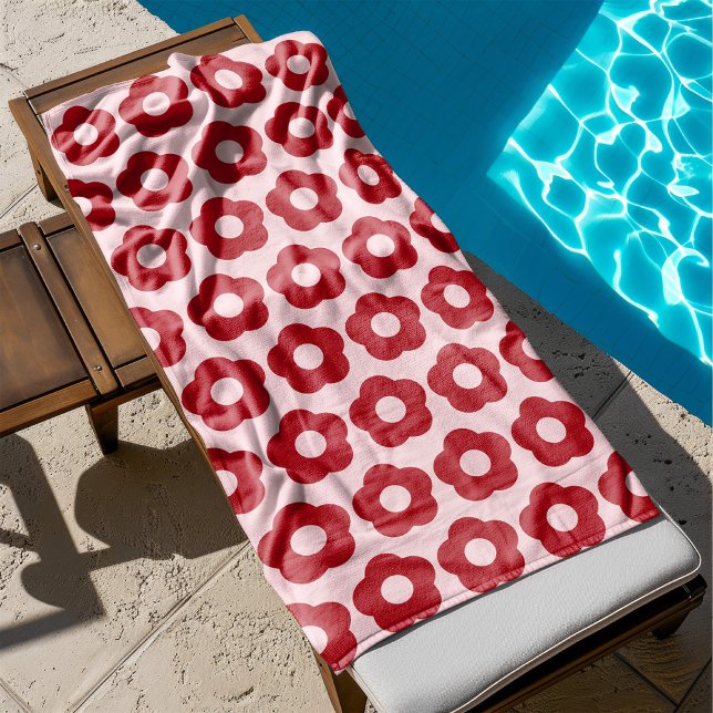 Frische Sommerrosa und rotes Blumenmuster Retro Badehandtuch (cute red pink floral bath towel)