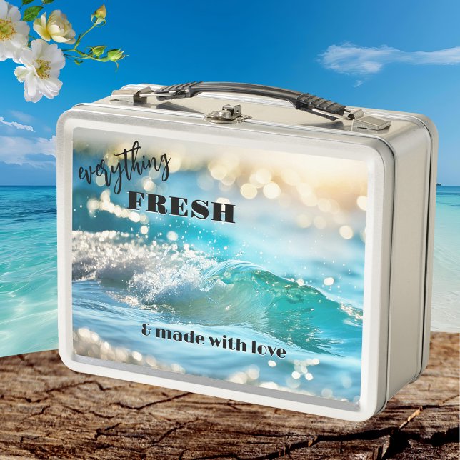 Frische Sparkling Beach Wave Metall Brotdose (Lunch Box featuring a fresh sparkling wave on the beach, glistening sunlight)