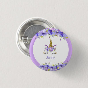Frische Veilchen-Einhorn-Geburtstagsdekorationen Button