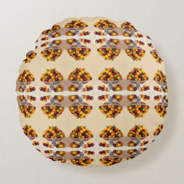 „Frische Vielfalt – Die Kraft des Obstes“ Rundes Kissen (Vorderseite)